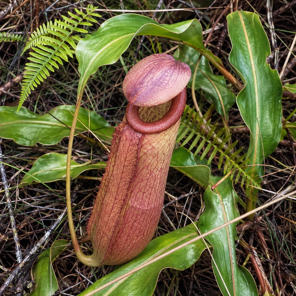 Tropical Nepenthes pitcher plant in rainforest undergrowth